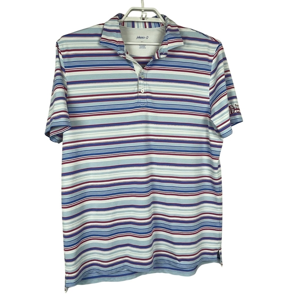 Johnnie Men's Sz‎ XL Blue Red White Striped  Polo Shirt Embroidered Logo on Back